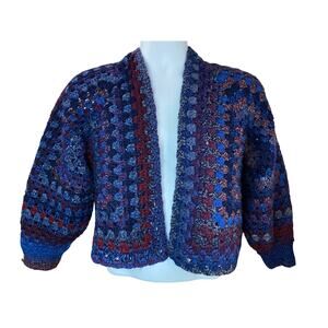 Women’s Vintage Cardigan Sweater Size S/M Blue 19x19 Thick Yarn